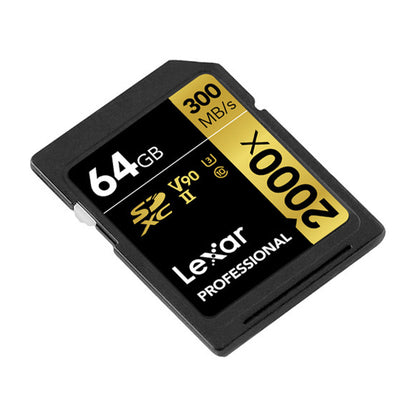 Lexar Professional 128GB 64GB 2000x SDHC / SDXC UHS-II Memory Card GOLD Series U3, V90, 8K Video Full HD and 3D with up to 300MB/s Read / 260MB/s Write, Class 10 for Cameras and Other Devices