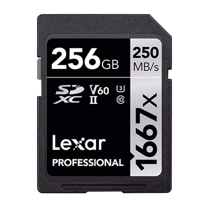 Lexar Professional 256GB SDXC V60 1667x UHS-II Class 10 Memory Card with 250MB/120MB/S Read and Write Speed | LSD256CB1667