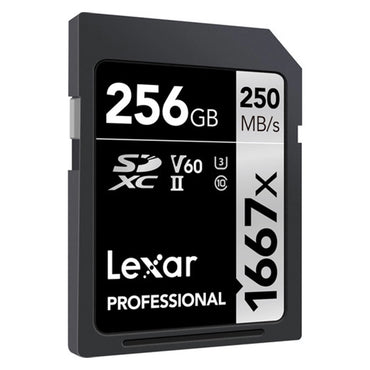 Lexar Professional 256GB SDXC V60 1667x UHS-II Class 10 Memory Card with 250MB/120MB/S Read and Write Speed | LSD256CB1667