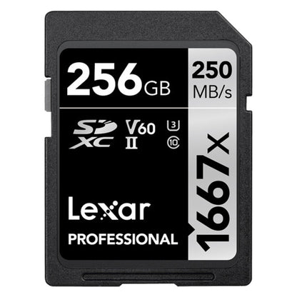 Lexar Professional 256GB SDXC V60 1667x UHS-II Class 10 Memory Card with 250MB/120MB/S Read and Write Speed | LSD256CB1667