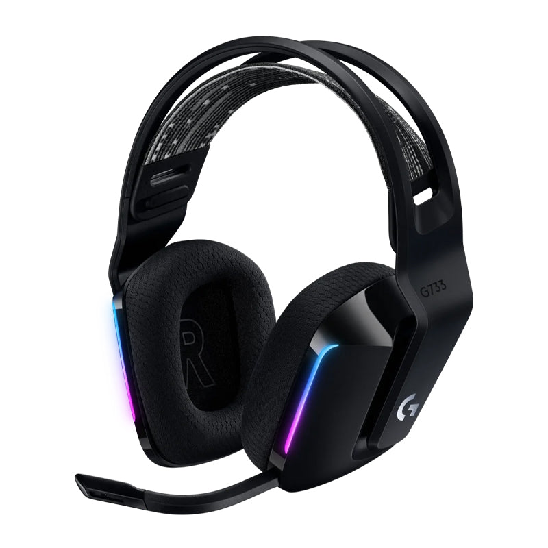 Logitech G733 Lightspeed Wireless Gaming Headset RGB Headphones with Adjustable Mic, 20 meter Range, 29 hour Battery Life, Memory Foam Pads (White, Black, Lilac))