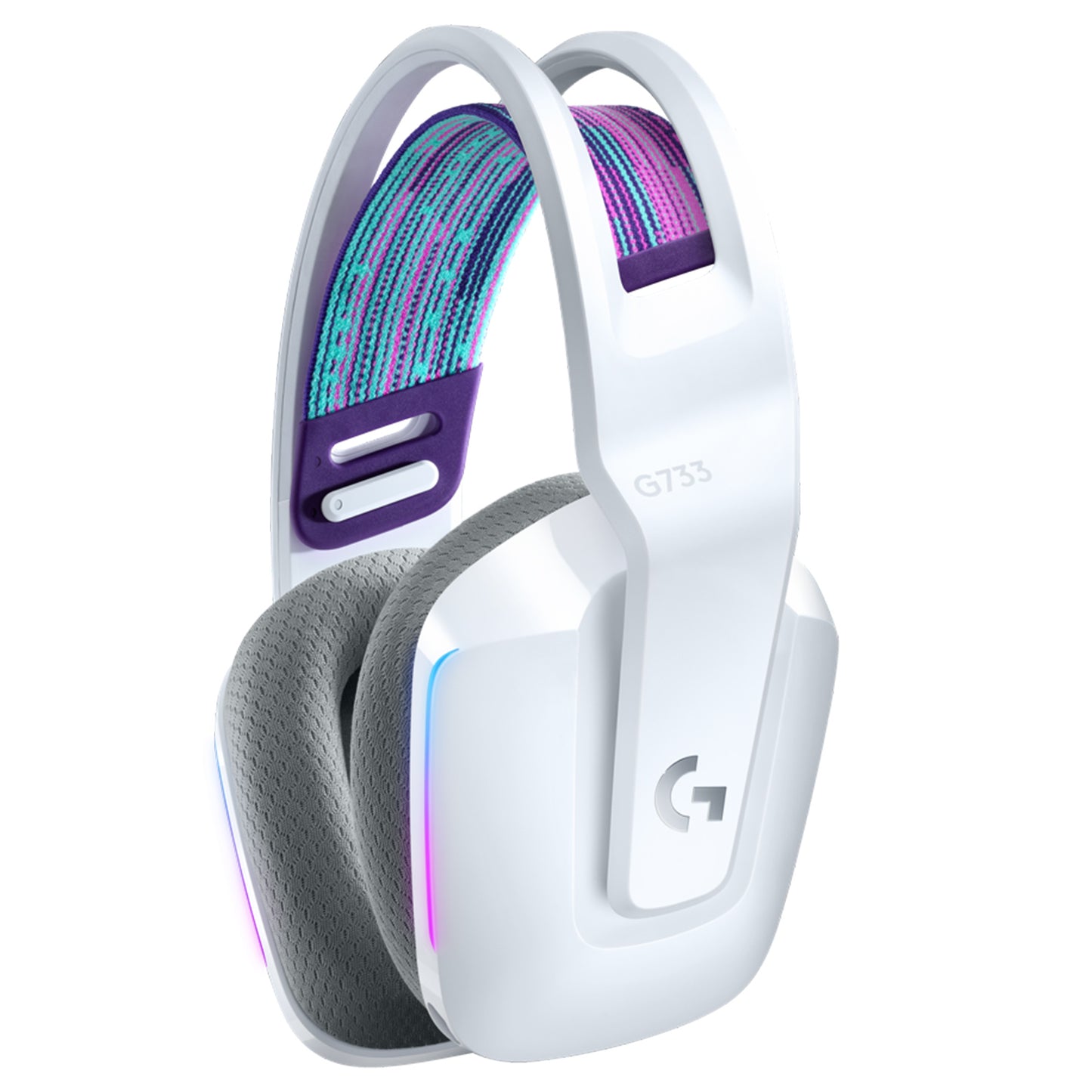Logitech G733 Lightspeed Wireless Gaming Headset RGB Headphones with Adjustable Mic, 20 meter Range, 29 hour Battery Life, Memory Foam Pads (White, Black, Lilac))