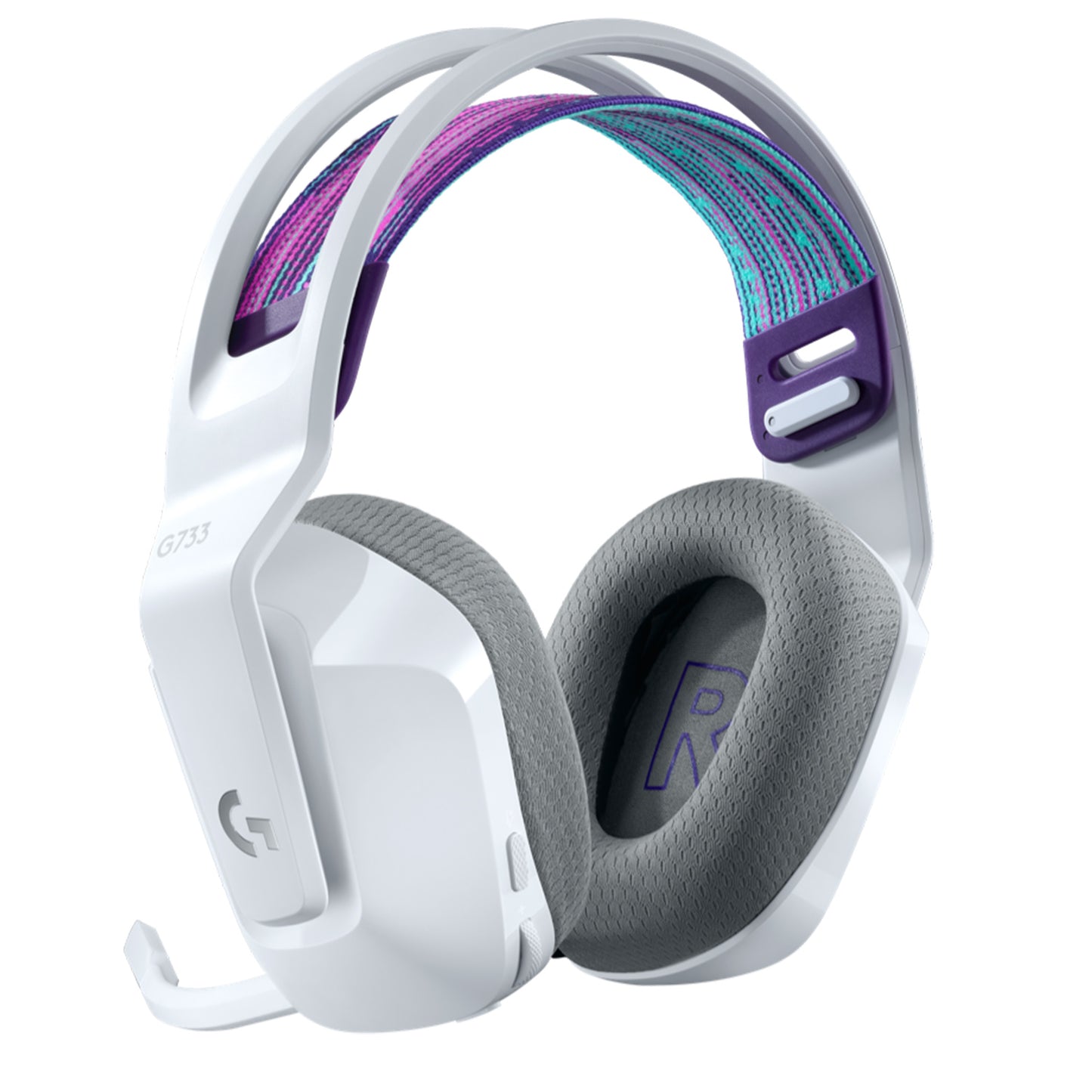 Logitech G733 Lightspeed Wireless Gaming Headset RGB Headphones with Adjustable Mic, 20 meter Range, 29 hour Battery Life, Memory Foam Pads (White, Black, Lilac))