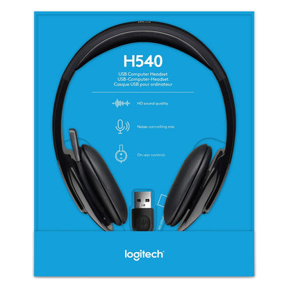 Logitech H540 USB Computer Headset Wired Headphones with Noise Cancelling Mic, On-ear Volume Controls, Stereo Sound