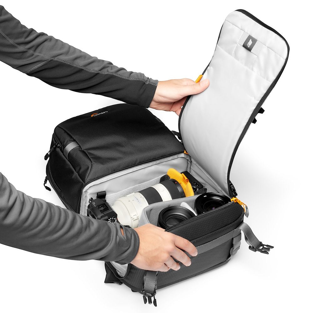 Lowepro Fastpack BP 250 AW III Travel Backpack Bag with Rain Cover for DSLR Mirrorless Cameras Lenses (Black, Gray)
