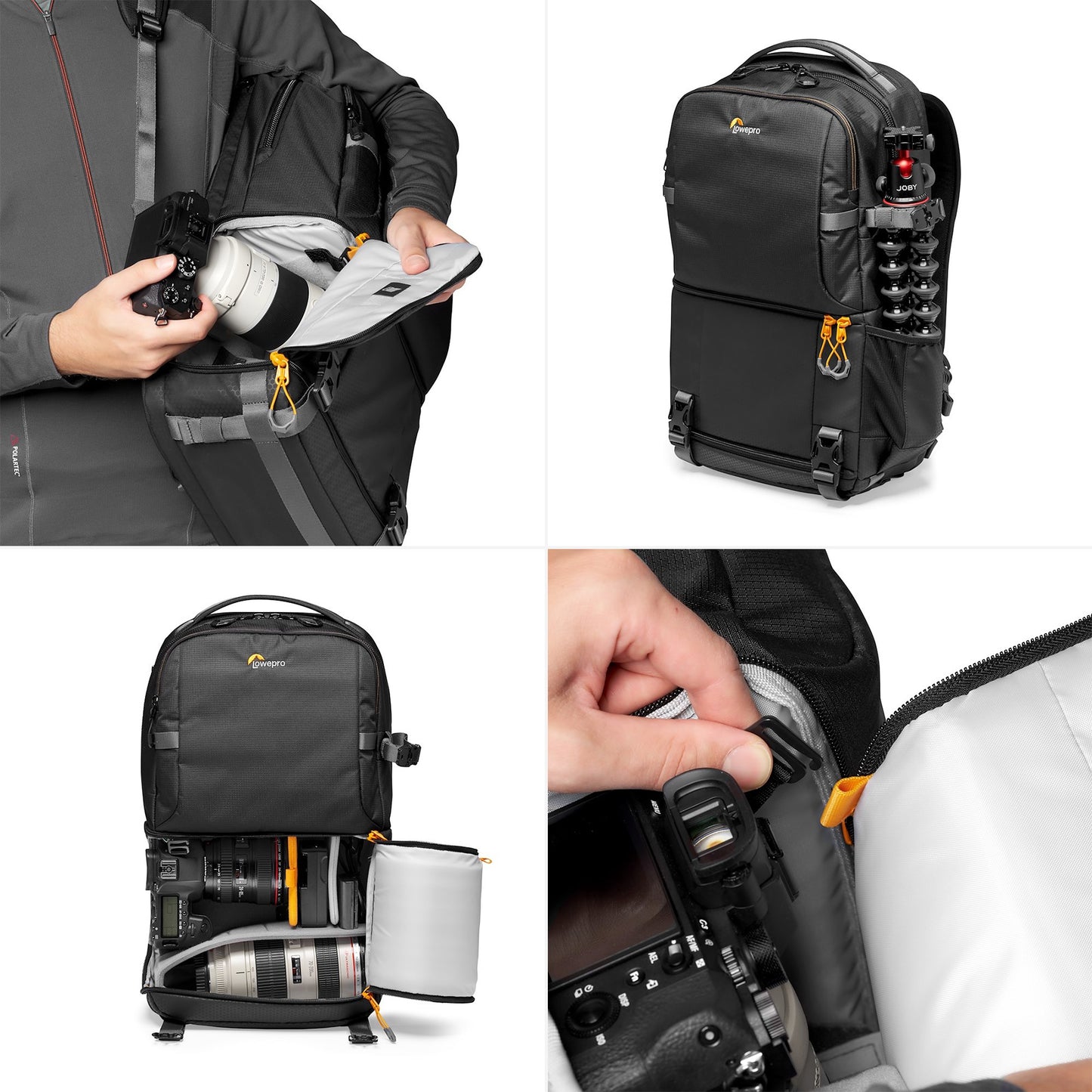 Lowepro Fastpack BP 250 AW III Travel Backpack Bag with Rain Cover for DSLR Mirrorless Cameras Lenses (Black, Gray)
