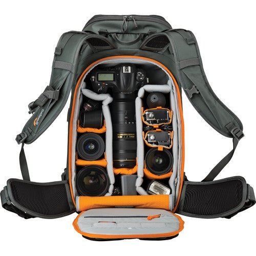 Lowepro Whistler 350 / 450 AW Backpack for Cameras or Accessories with Weather Cover, Top and Side Access, fits 13"-15" Laptop (Gray)