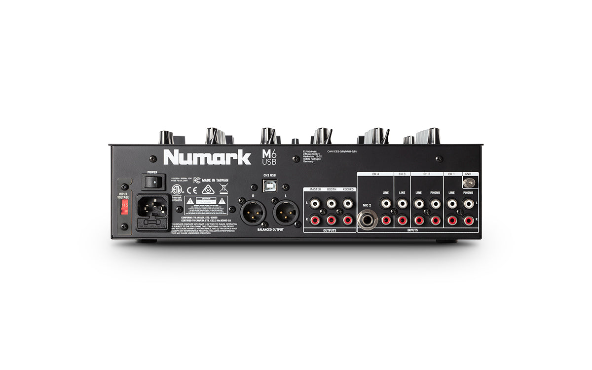 Numark M6 USB 4-Channel DJ Mixer with Built-In Audio Interface, 3-Band Microphone Input with Crossfader