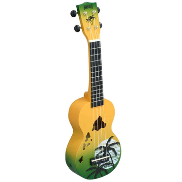 Mahalo Hawaii Series Soprano Acoustic Ukulele 4 String Guitar with 12 Frets, NuBone XB Bridge Saddles Cute Tropical Beach (Green, Orange)