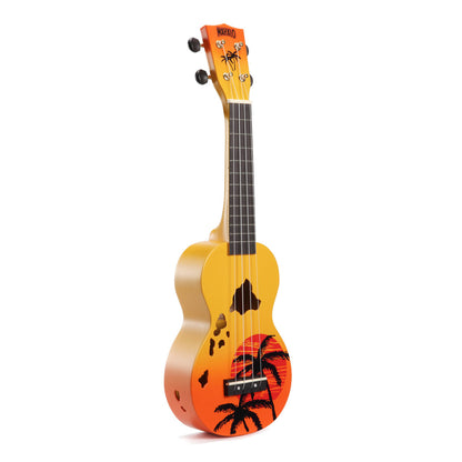 Mahalo Hawaii Series Soprano Acoustic Ukulele 4 String Guitar with 12 Frets, NuBone XB Bridge Saddles Cute Tropical Beach (Green, Orange)