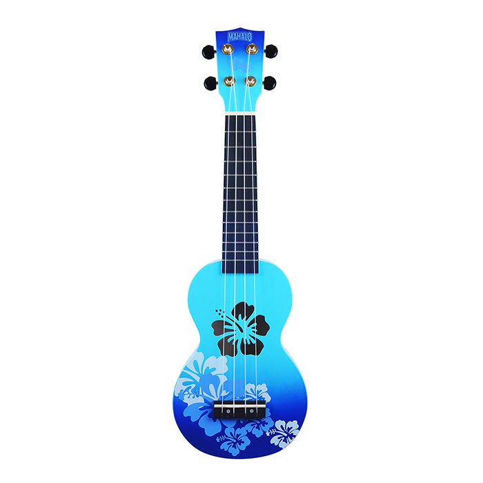 Mahalo Hawaii Hibiscus Flower Series Soprano Acoustic Ukulele 4 String Guitar Gold-Plated with 12 Frets, NuBone XB (Blue, Purple, Red) | MD1HBBUB/PPB/RDB