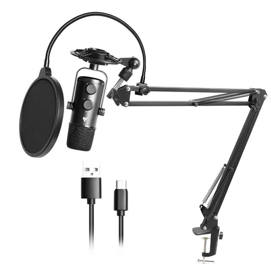 Maono Professional Adjustable Omnidirectional Cardioid Condenser Studio Microphone Kit with Volume and Mute Control Knobs with Boom Arm Stand for Podcasting, Gaming, Dubbing, Youtube, Twitch | AU-903S 903S