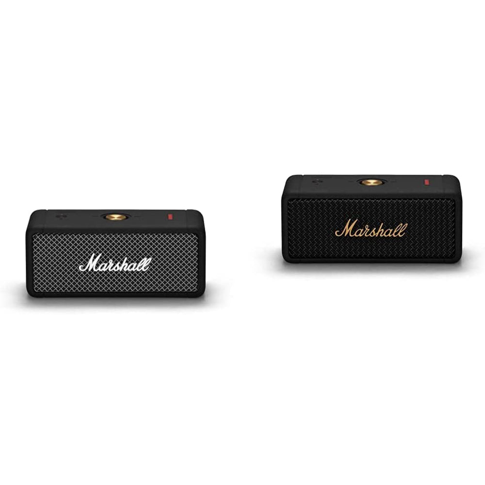 Marshall Emberton Portable Bluetooth 5.0 Speaker Waterproof IPX7 Wireless 20Hrs Playback Time with Iconic Amp-Style Design (Black and Black Brass)