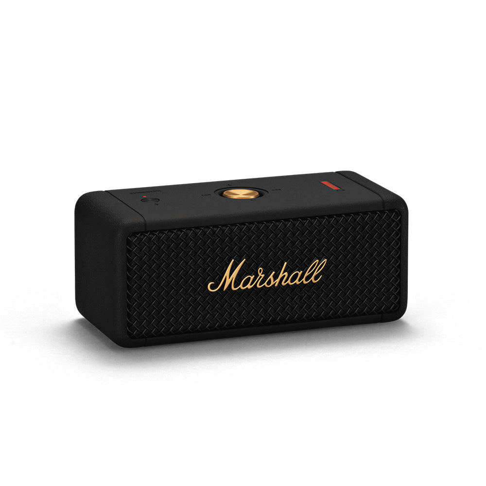 Marshall Emberton Portable Bluetooth 5.0 Speaker Waterproof IPX7 Wireless 20Hrs Playback Time with Iconic Amp-Style Design (Black and Black Brass)