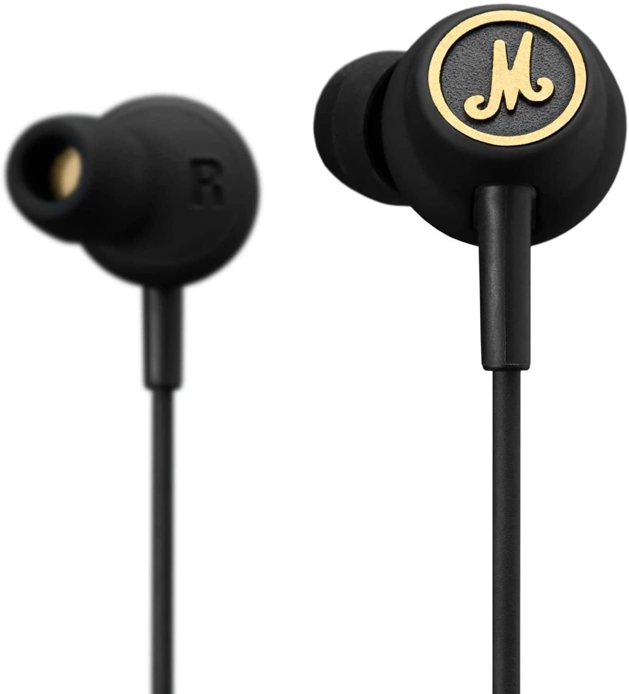 Marshall Mode / EQ In-Ear 3.5mm Wired Headphone Earphones and Interchangeable Sleeves (Black, Black Gold)