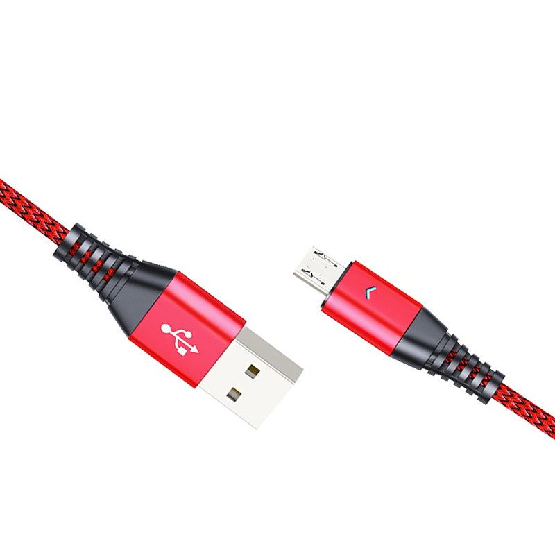 Motivo H21 USB-A 2.0 to Male Micro USB 1.2-Meters 3.2A Fast Charging Data Cord Cable with Braided Wires, Aluminum Oxidation Reststant Plugs and Voltage Protection for Smartphones 1.2M (Red, Gray) | S0008, S0011