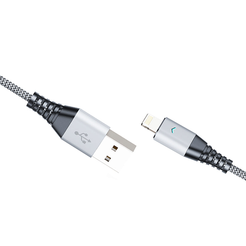 Motivo H21 USB-A 2.0 Male to Lightning Male 3.2A Fast Charging Data Cord Cable with Braided Wire, Aluminum Oxidation Resistant Plugs and Voltage Protection for Smartphones (Gray) | S0010