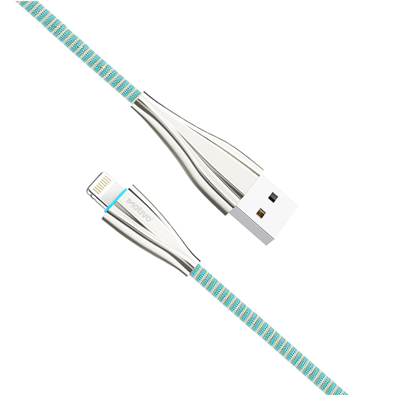 Motivo H24 USB-A 2.0 to Male Lightning 1.2-Meters 2.4A Fast Charging Data Cord Cable with Braided Wires, LED Light Indicator, Aluminum Oxidation Reststant Plugs and Voltage Protection for Smartphones 1.2M (Blue) | S0023