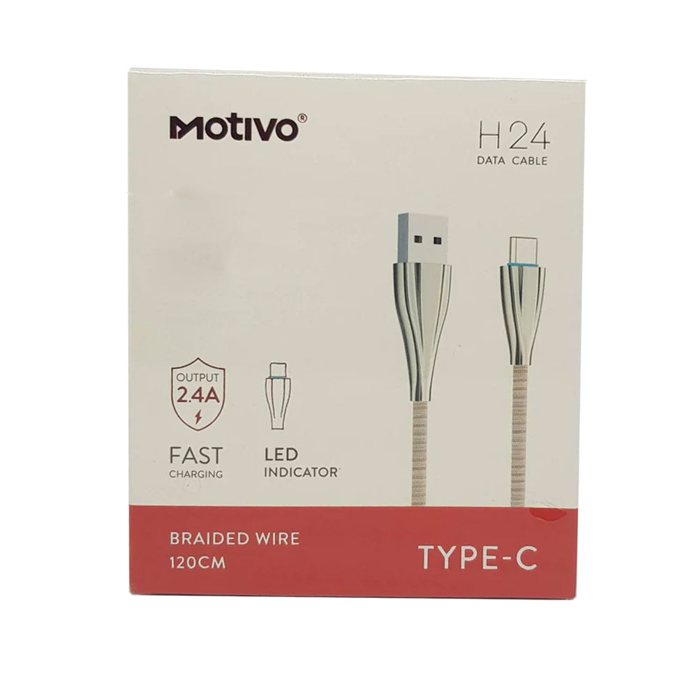 Motivo H24 USB-A 2.0 Male to USB-C Male 2.4A Fast Charging Data Cord Cable Braided Wire with 480Mbps Transfer Speed & LED Light Indicator for Smartphones (1.2M) (Blue, Pink, Gray) | S0025, S0026, S0027