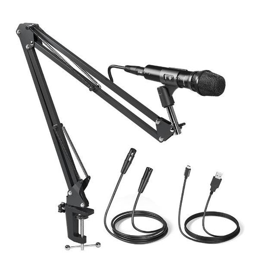 MAONO AU-HD300S HD300S Plug and Play Dynamic XLR and USB Dual Interface Microphone with Boom Arm Stand for Recording, Live-Streaming, Gaming