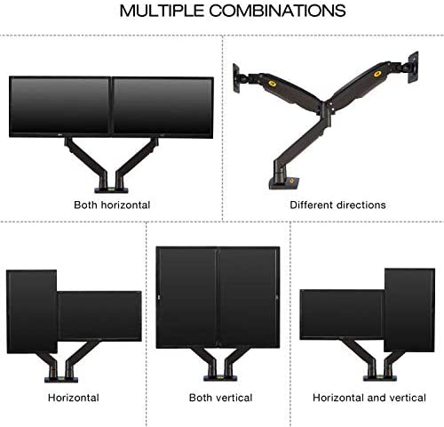 NB North Bayou F195A 22"- 32" with 12Kg Max Payload Heavy Duty Dual VESA Monitor Desk Mount Stand and Gas Strut Full Motion Swivel Computer Double Arm and Dual USB 3.0 Port for LCD LED TV Television