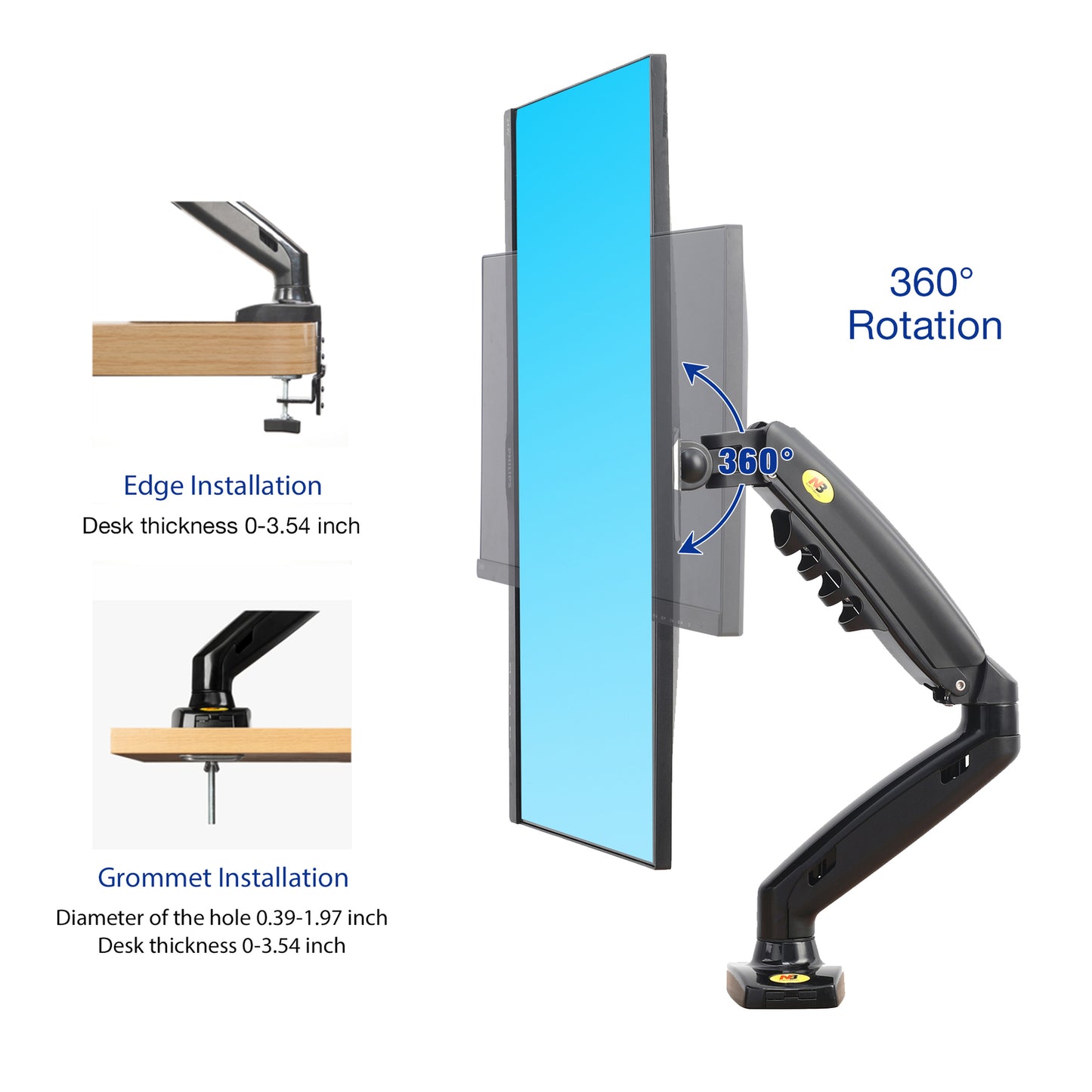 NB North Bayou F80 17"- 30" with 9Kg Max Payload Heavy Duty VESA Monitor Desk Mount Stand and Gas Strut Full Motion Swivel Computer Arm for LCD LED TV Television