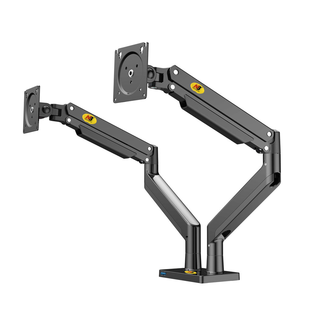 NB North Bayou G32 22"- 32" with 15Kg Max Payload Heavy Duty Dual VESA Monitor Desk Mount Stand  and Gas Strut Full Motion Swivel Double Arm with USB Port for LCD LED TV Television