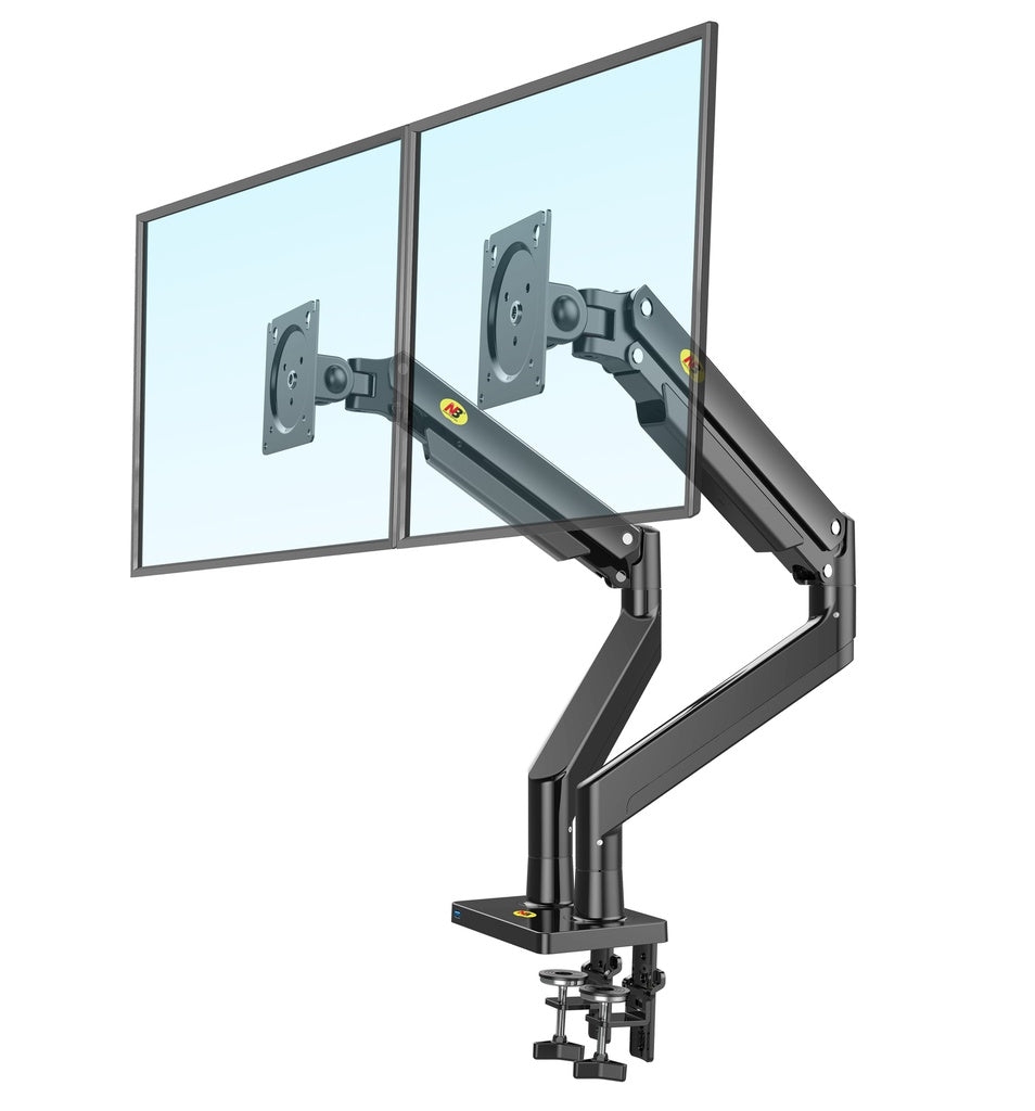 NB North Bayou G32 22"- 32" with 15Kg Max Payload Heavy Duty Dual VESA Monitor Desk Mount Stand  and Gas Strut Full Motion Swivel Double Arm with USB Port for LCD LED TV Television