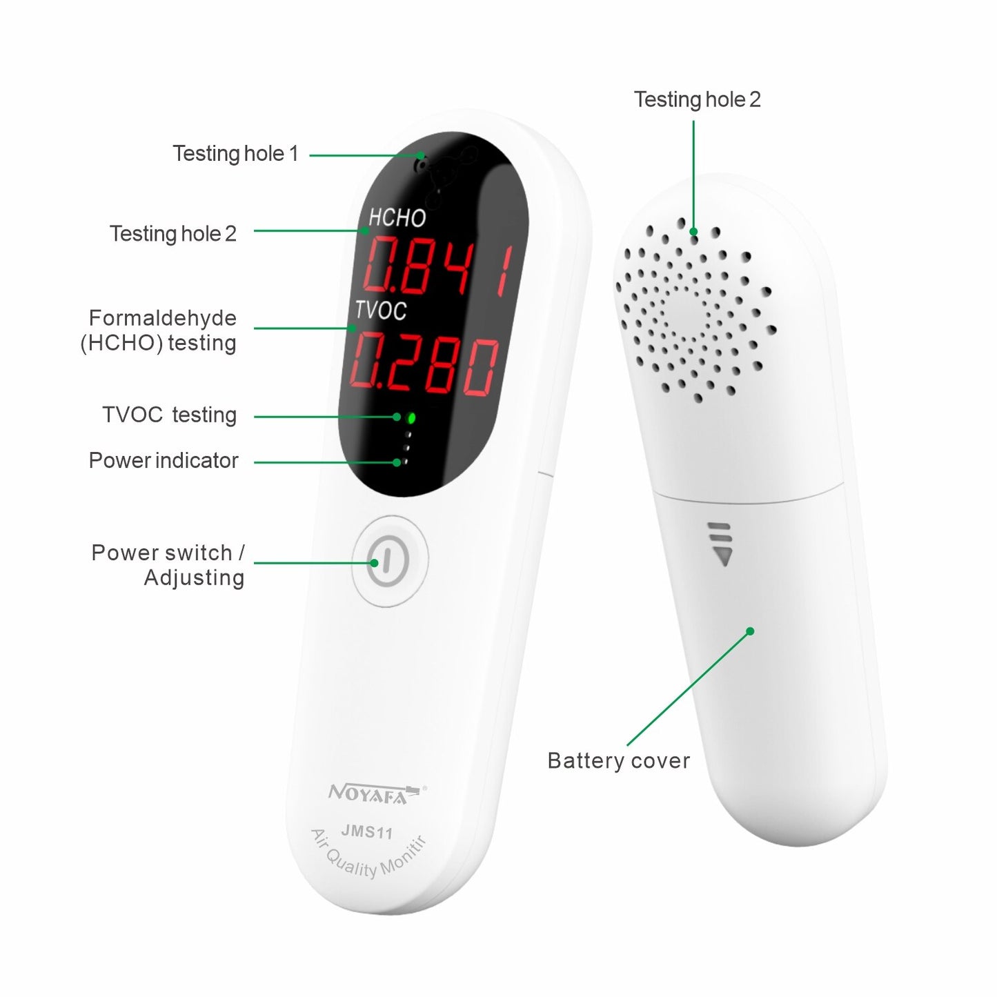 Noyafa JMS11 Digital Air Quality Tester TVOC HCHO Detector Meter Portable Sensor with Sound Alarm, LCD Display Monitor