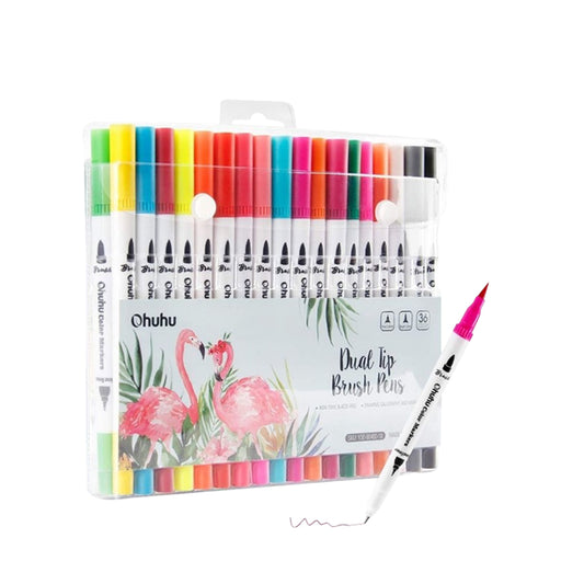 Ohuhu Maui Series 36 Colors Water Based Dual Tipped Brush Markers for Calligraphy and Drawing for Kids and Adults (Brush and Fineliner) Y30-80400-18