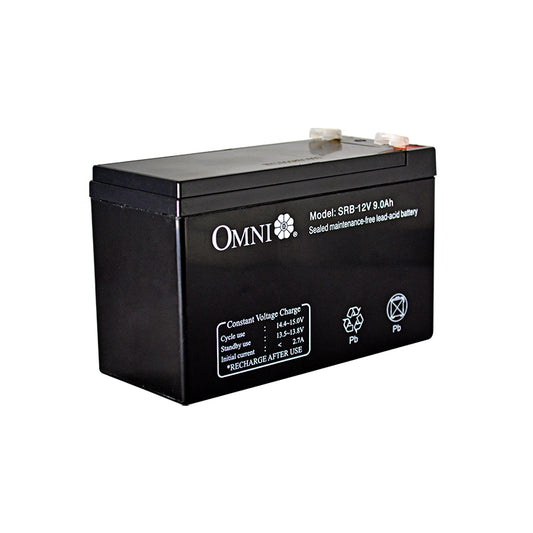OMNI Sealed Lead Acid Rechargeable Battery 12V 9Ah with 20 Hours Recharging Time, Maintenance Free, Heat & Impact Resistant Jar Casing | SRB-12V9AH
