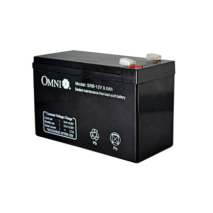 OMNI Sealed Lead Acid Rechargeable Battery 12V 9Ah with 20 Hours Recharging Time, Maintenance Free, Heat & Impact Resistant Jar Casing | SRB-12V9AH