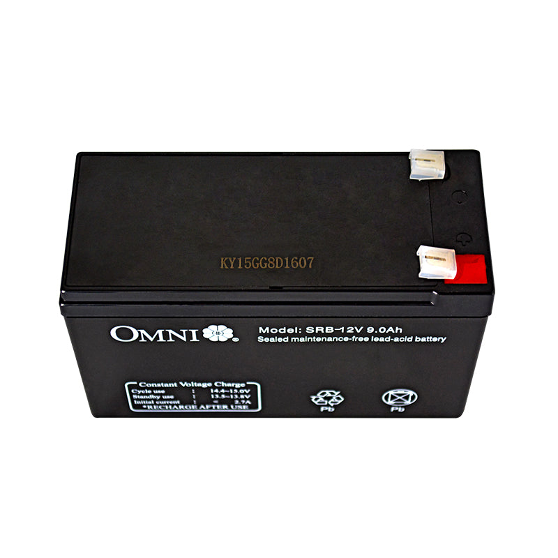 OMNI Sealed Lead Acid Rechargeable Battery 12V 9Ah with 20 Hours Recharging Time, Maintenance Free, Heat & Impact Resistant Jar Casing | SRB-12V9AH