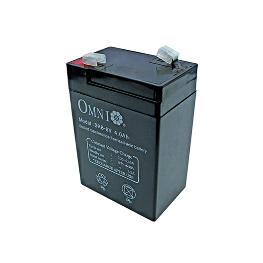 OMNI Sealed Lead Acid Rechargeable Battery 6V 4Ah with 20 Hours Recharging Time, Maintenance Free, Heat & Impact Resistant Jar Casing | SRB-6V4