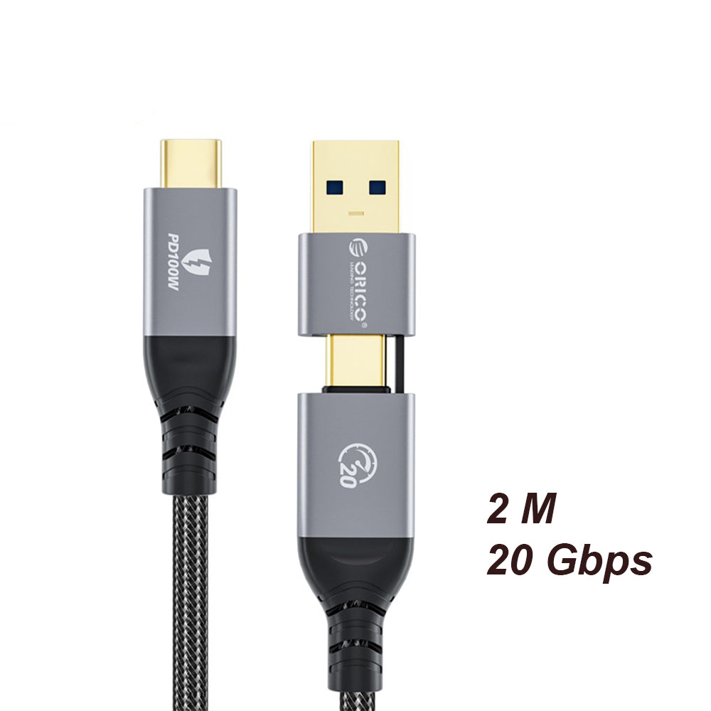 ORICO (0.5m / 1m / 2m) 2-in-1 USB C to USB C / USB A to USB C Fast Charging Data Cable with Adapter 20Gbps / 40Gbps Fast Data Transfer Rate, 4K 60Hz Video, Type C PD 100W for Smartphone, PC, Laptop | ACC20  ACC40