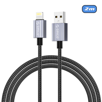 [CLEARANCE] ORICO GQA12 (2m) USB-A to Lightning Fast Charging Data Cable 5V/2.4A 12W, 480Mbps Transmission Rate, Nylon-Braided Aluminum Alloy for iPhone, iPad, Air Pods