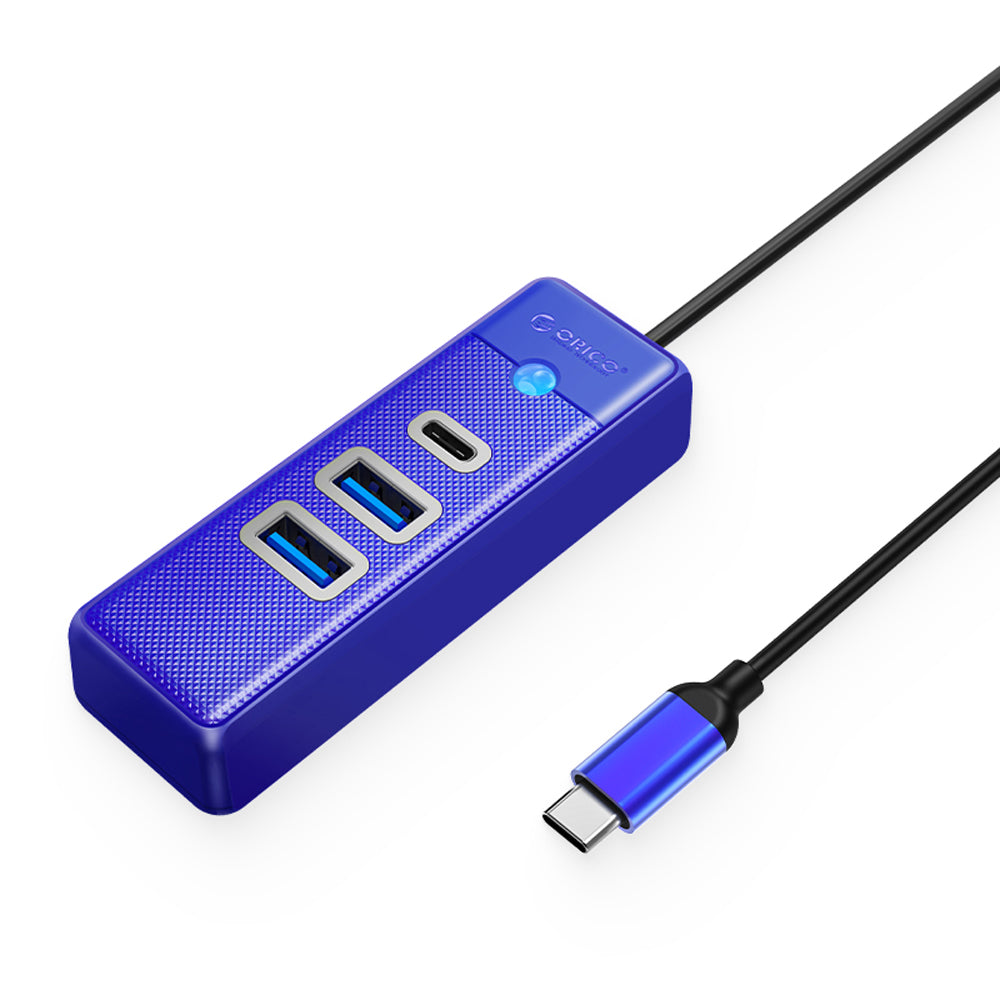 ORICO (0.15m) 3-in-1 USB 3.0 Type C Hub with 5Gbps Transfer Rate, USB-A 3.0, USB-C 3.0 for Windows, macOS, Linux (Black / Blue / Pink / White) | PWC2U-C3-015