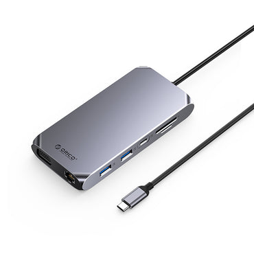 [CLEARANCE] ORICO 12-in-1 USB 3.1 Type C Multifunctional Docking Station with 5Gbps USB-C Input, 4K 60Hz, PD 100W, 5Gbps USB-A 3.1. USB-A 2.0, 1080p VGA, 1000Mbps Ethernet, 3.5mm Audio Port, SD & TF Card Slot (Gray, Rose Gold, Silver) | XCR-X11