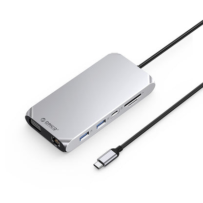 [CLEARANCE] ORICO 12-in-1 USB 3.1 Type C Multifunctional Docking Station with 5Gbps USB-C Input, 4K 60Hz, PD 100W, 5Gbps USB-A 3.1. USB-A 2.0, 1080p VGA, 1000Mbps Ethernet, 3.5mm Audio Port, SD & TF Card Slot (Gray, Rose Gold, Silver) | XCR-X11