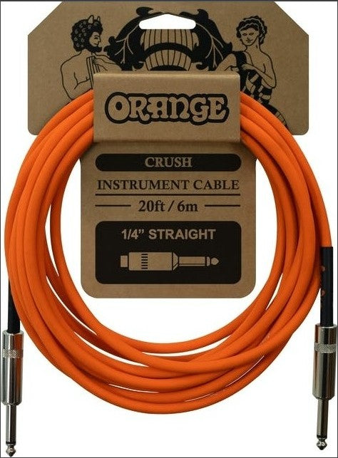 Orange Crush 20ft 6 Meters Instrument Cable with 1/4 TS Nickel Plated Male Jack Connector (Straight / Right Angle) for Guitar, Bass, Keyboard Piano