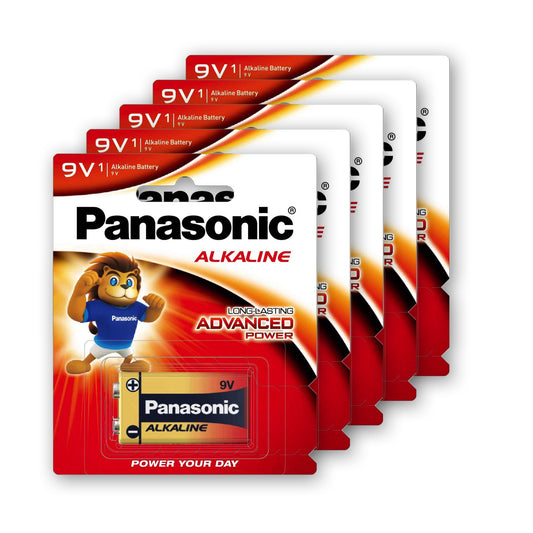Panasonic 6LR61T/1B Long Lasting Advance Power Alkaline 9V 6F22 Battery 9V (PACK OF 5)