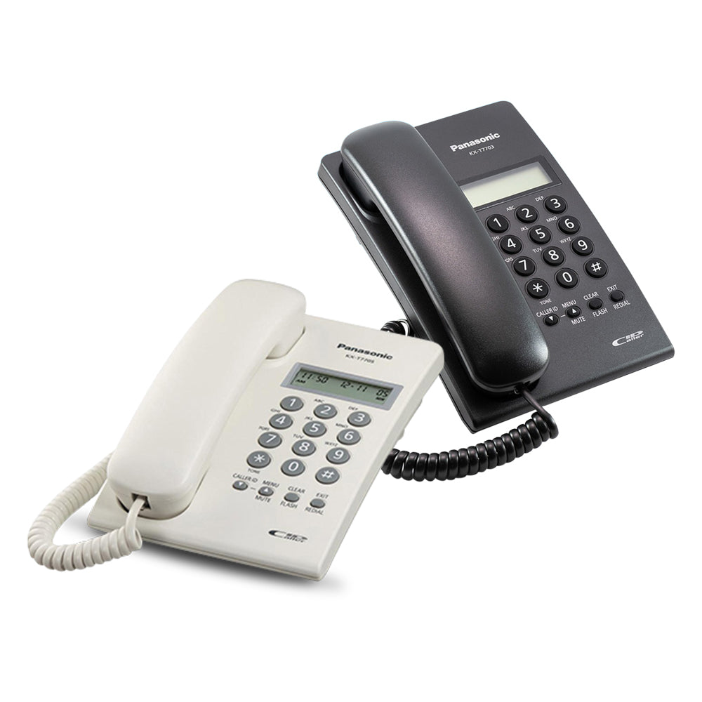 Panasonic KX-T7703 Landline Telephone with 2 Line LCD Display, Caller ID Compatible, Need No Batteries (Power Source from Telephone Line)