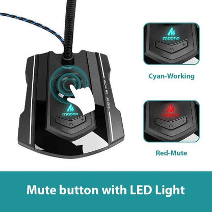 [CLEARANCE] Maono AU-GM31 GM31 Plug and Play Gooseneck USB Omnidirectional Condenser Microphone with Mute Button Extended USB Port and LED Atmosphere Lights for Gaming, Youtube, Podcasting and Streaming