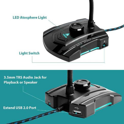 [CLEARANCE] Maono AU-GM31 GM31 Plug and Play Gooseneck USB Omnidirectional Condenser Microphone with Mute Button Extended USB Port and LED Atmosphere Lights for Gaming, Youtube, Podcasting and Streaming