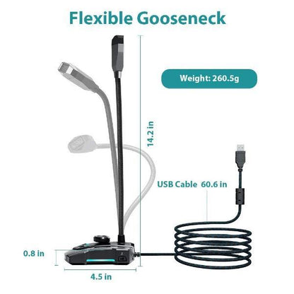 [CLEARANCE] Maono AU-GM31 GM31 Plug and Play Gooseneck USB Omnidirectional Condenser Microphone with Mute Button Extended USB Port and LED Atmosphere Lights for Gaming, Youtube, Podcasting and Streaming