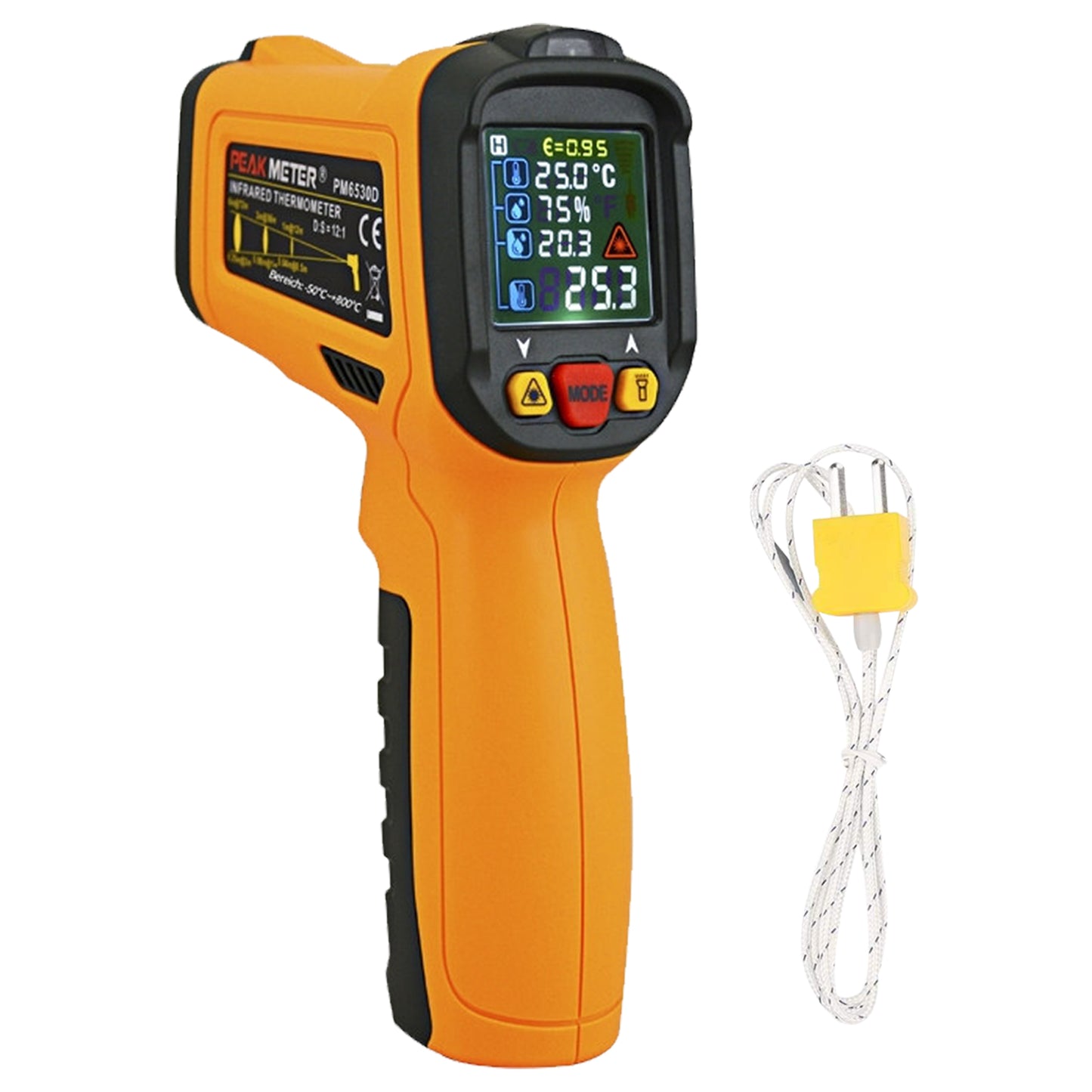 PeakMeter PM6530D Display Handheld Infrared Thermometer with Humidity & Dew IRT K-type LCD Temperature Controller -50-800Deg.C