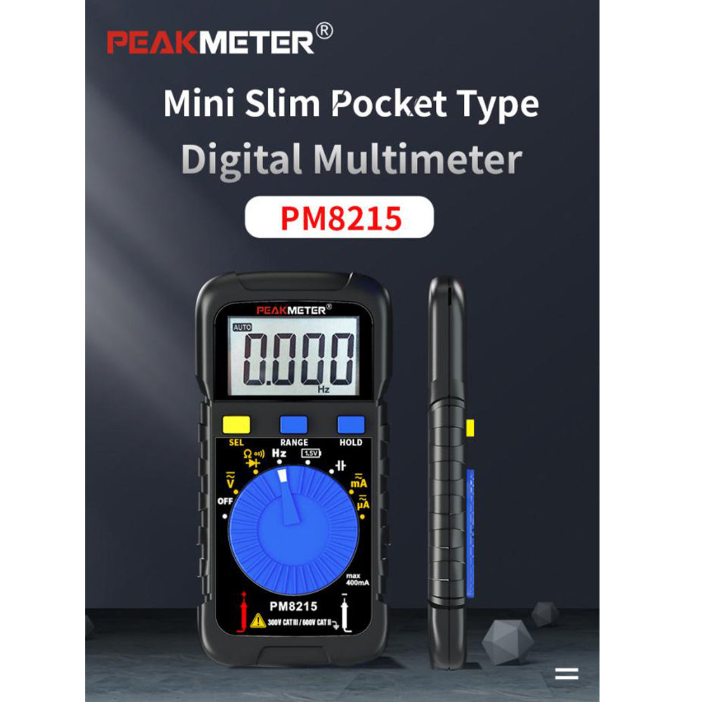 PeakMeter PM8215 Handheld Portable Digital Multimeter with HD LCD Display, AC/DC 600V 400mA Buzzer, Auto Range & Power Off Function, Continuity Diode Test