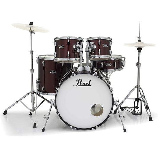 Pearl Roadshow 5-Piece Acoustic Drum Kit with 22" Bass Drum, 14" Snare, 10" / 12" Mounted Toms, 16" Floor Tom, Hardware and Throne for Drummers (Wine Red) | RS525SB/C