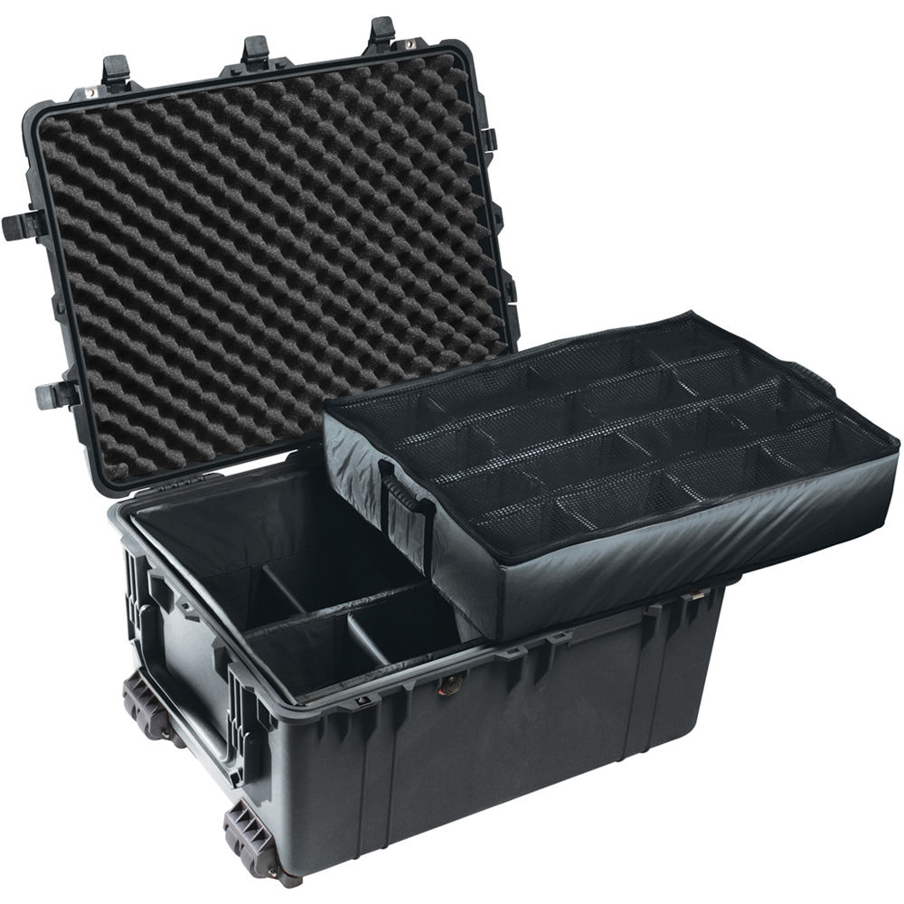 Pelican 1630 Protector Transport Case Unbreakable Watertight Dustproof Trolley Hard Casing with Extension Handle and Wheels, IP67 Rating (with Dividers)