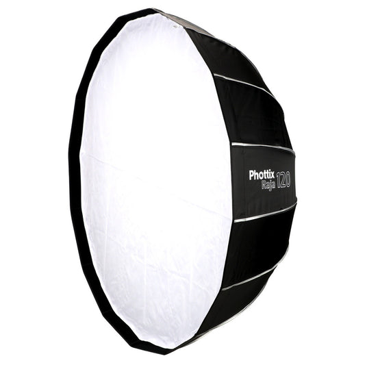 Phottix Raja 120cm Deep Quick-Folding Umbrella Style Round Softbox with Removable Front Face, Interior Baffle and Bowens S-Mount for Photography | PH82729